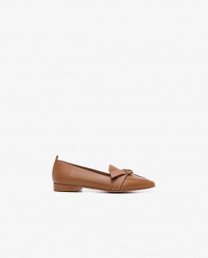 Loafersy Buty Flattered Ally Cognac Skórzane Brązowe | PLEAH40169