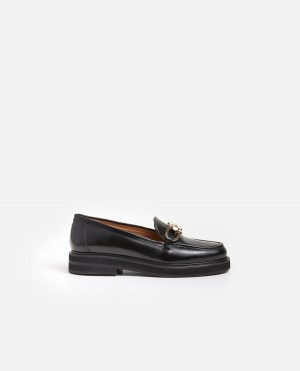 Loafersy Buty Flattered Samantha Skórzane Czarne | PLZDE23037