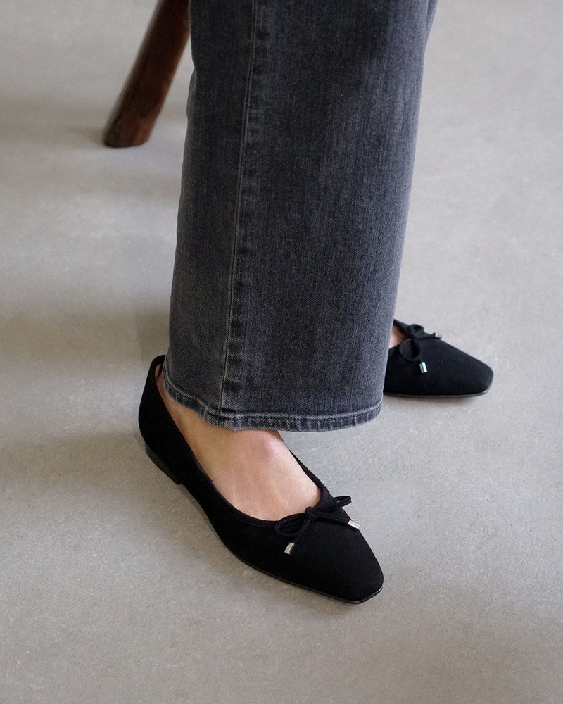 Baleriny Buty Flattered Monica Zamszowe Czarne | SPLVO21354