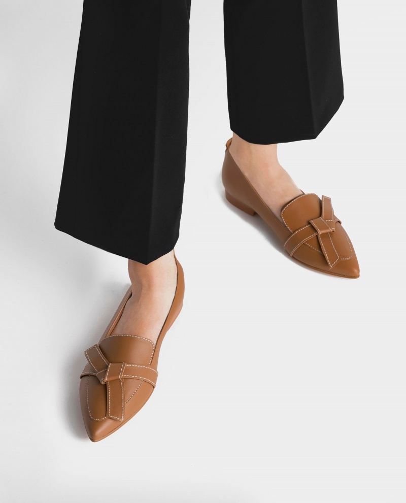 Loafersy Buty Flattered Ally Cognac Skórzane Brązowe | PLEAH40169