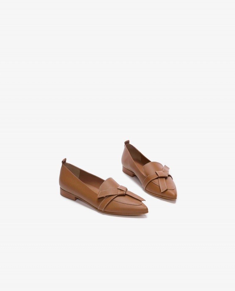 Loafersy Buty Flattered Ally Cognac Skórzane Brązowe | PLEAH40169