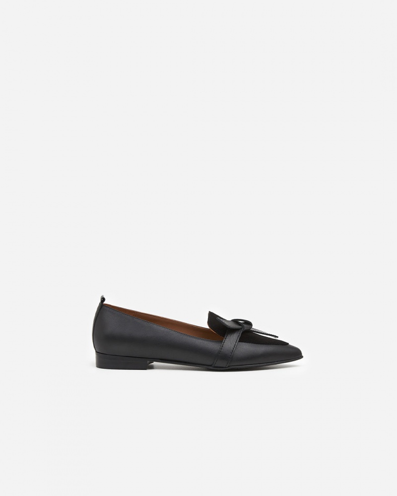 Loafersy Buty Flattered Ally Skórzane/Zamszowe Czarne | PLDYB74966