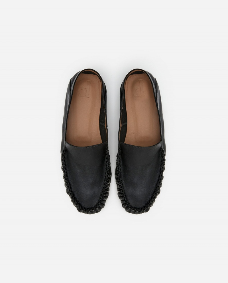 Loafersy Buty Flattered Bon Bon Skórzane Czarne | PLZDE90545