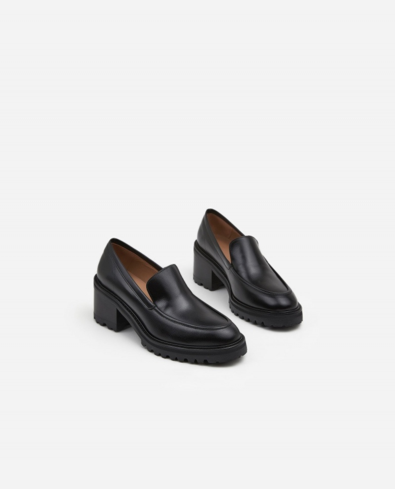 Loafersy Buty Flattered Saga Skórzane Czarne | XPLBH73491