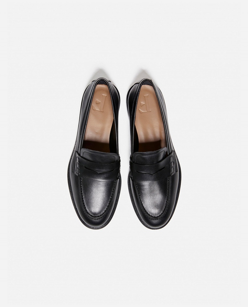 Loafersy Buty Flattered Sara Skórzane Czarne | TPLWZ78446