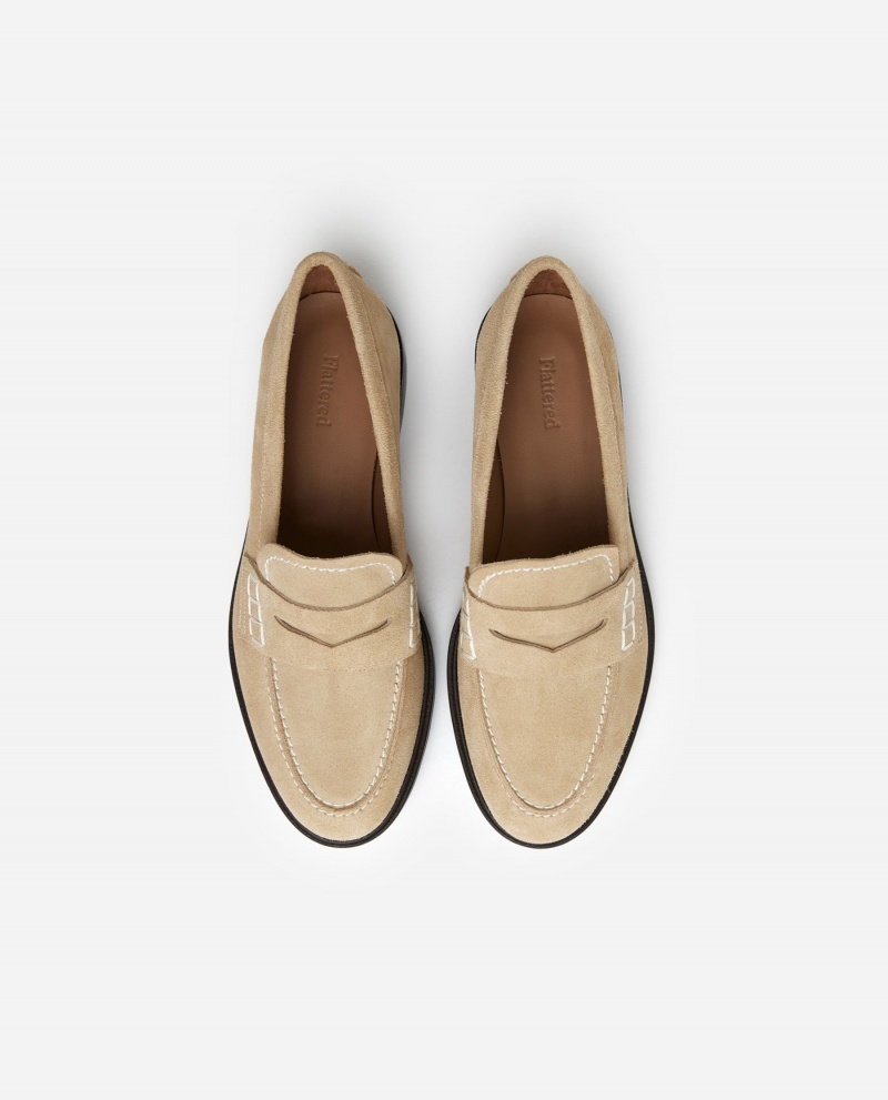 Loafersy Buty Flattered Sara Zamszowe Beżowe | PLXMI68736