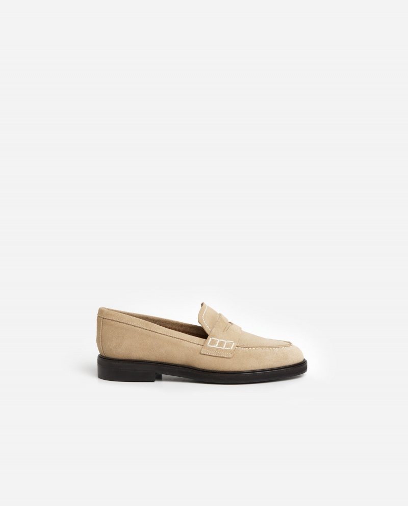 Loafersy Buty Flattered Sara Zamszowe Beżowe | PLXMI68736