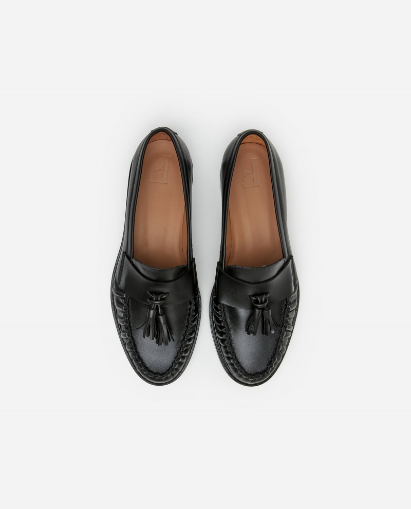 Loafersy Buty Flattered Sigrid Skórzane Czarne | PLZPD27953