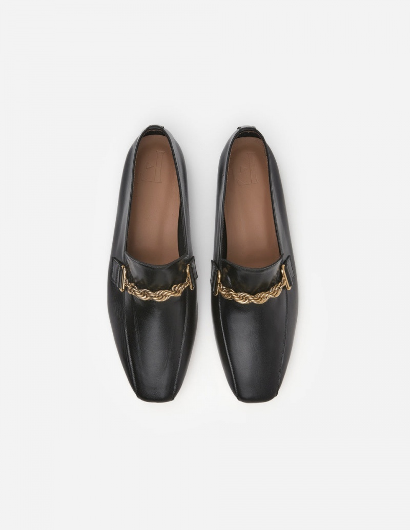 Loafersy Buty Flattered Vivo Skórzane Czarne | APLWC44379