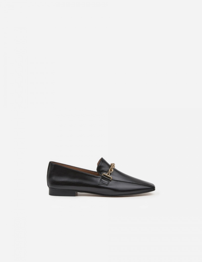 Loafersy Buty Flattered Vivo Skórzane Czarne | APLWC44379